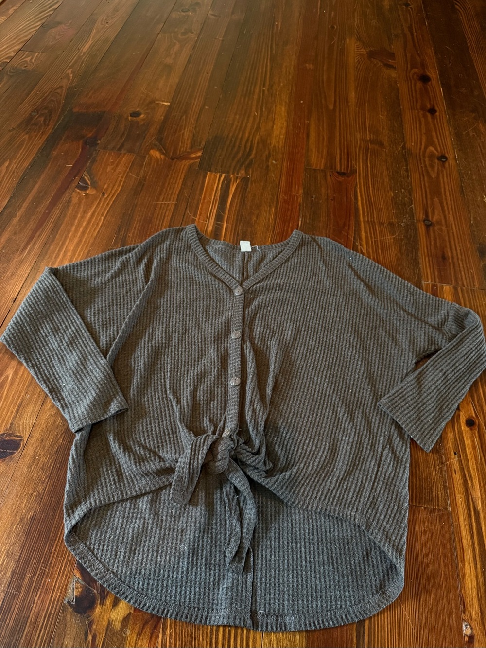 Brown Waffle-Knit Tie-Front Women’s sweater
